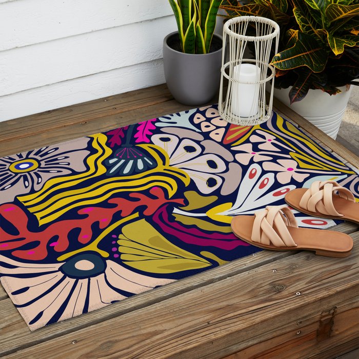 Playful flowers illustration Outdoor Rug Gallery Image 2