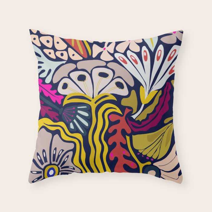 Playful flowers illustration Throw Pillow Gallery Image 6