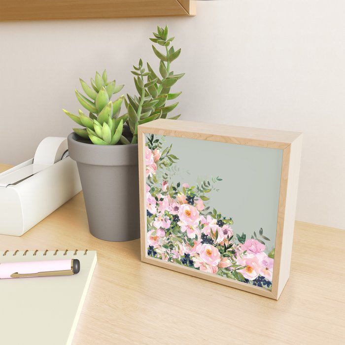 Floral Watercolor, Roses, Green and Pink Mini Art Print Gallery Image 2