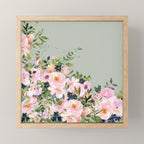 Floral Watercolor, Roses, Green and Pink Mini Art Print Gallery Image 1