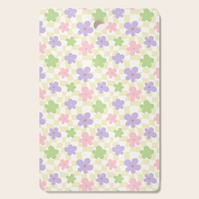 Colorful retro flower checkered pattern Cutting Board Gallery Image 1