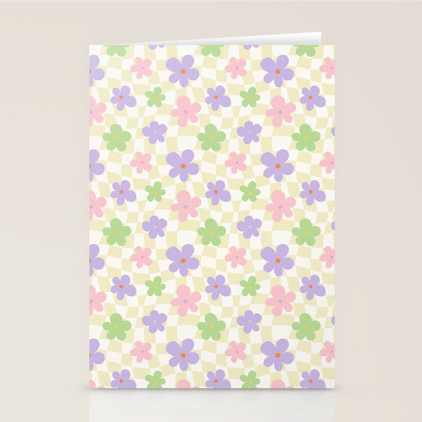 Colorful retro flower checkered pattern Stationery Card Gallery Image 2