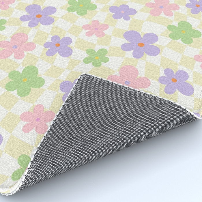 Colorful retro flower checkered pattern Rug Gallery Image 4