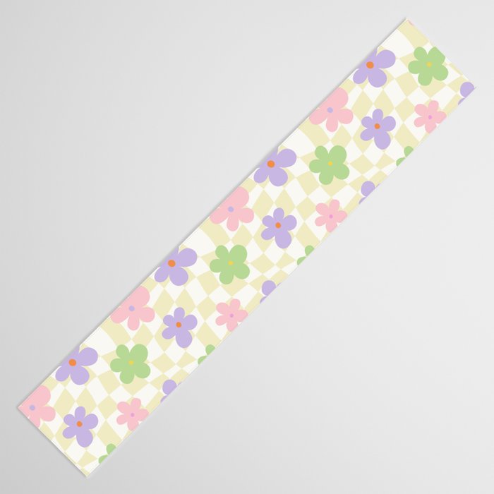 Colorful retro flower checkered pattern Table Runner Gallery Image 3