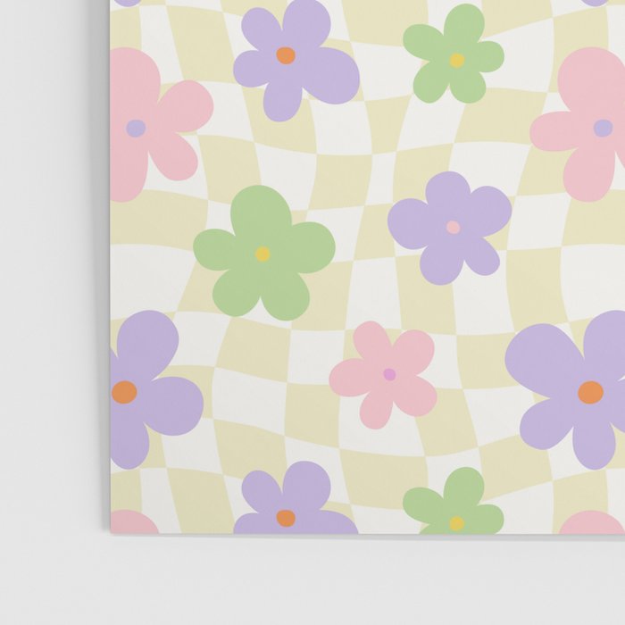 Colorful retro flower checkered pattern Poster Gallery Image 3