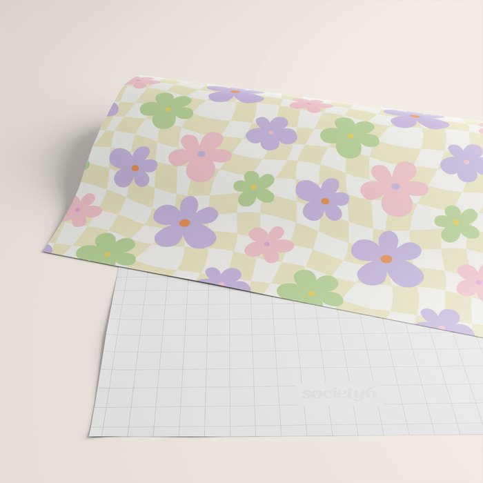 Colorful retro flower checkered pattern Wrapping Paper Gallery Image 2