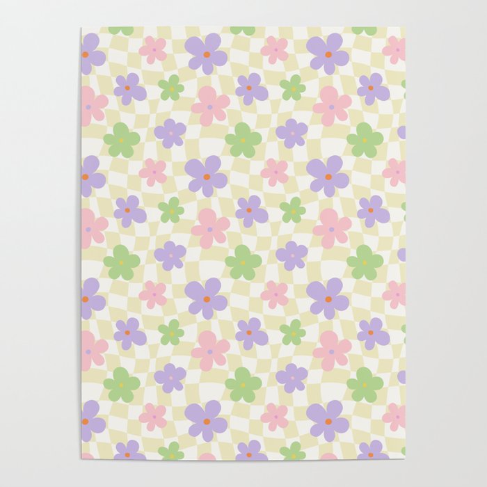 Colorful retro flower checkered pattern Poster Gallery Image 4