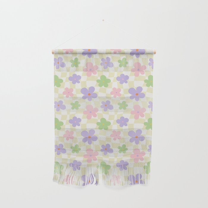 Colorful retro flower checkered pattern Wall Hanging Gallery Image 1