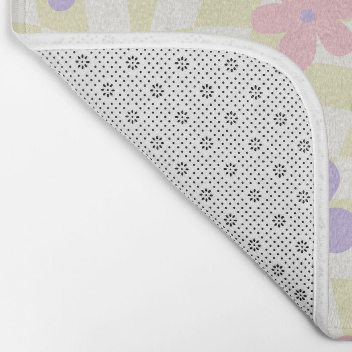 Colorful retro flower checkered pattern Bath Mat Gallery Image 2