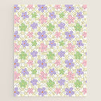 Colorful retro flower checkered pattern Jigsaw Puzzle Gallery Image 1