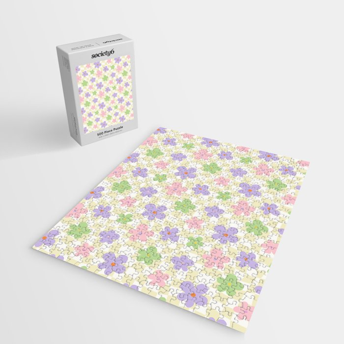 Colorful retro flower checkered pattern Jigsaw Puzzle Gallery Image 2