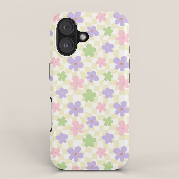 Colorful retro flower checkered pattern iPhone Case Gallery Image 1