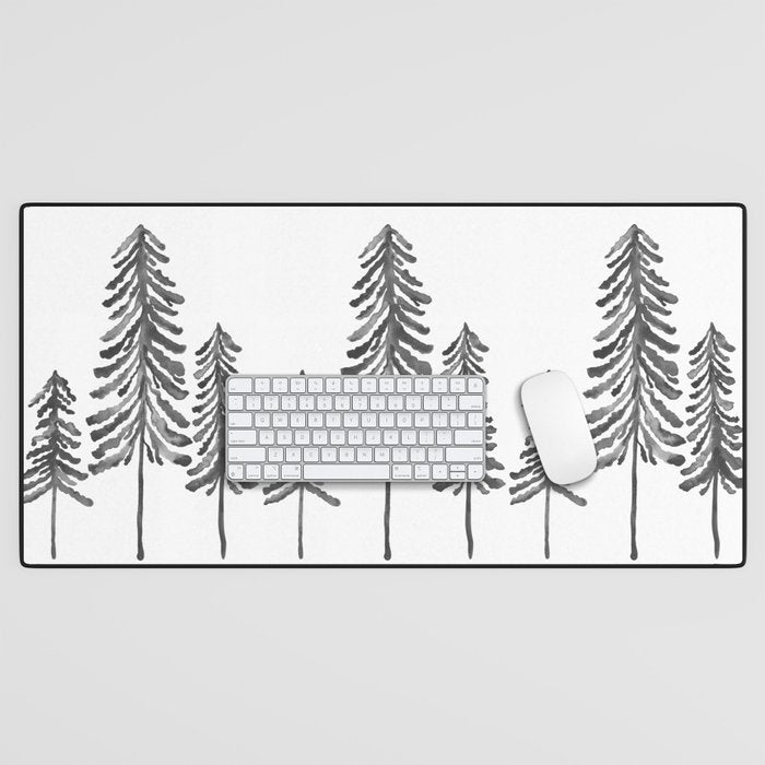 Pine Trees - Black Ink Desk Mat Gallery Image 1