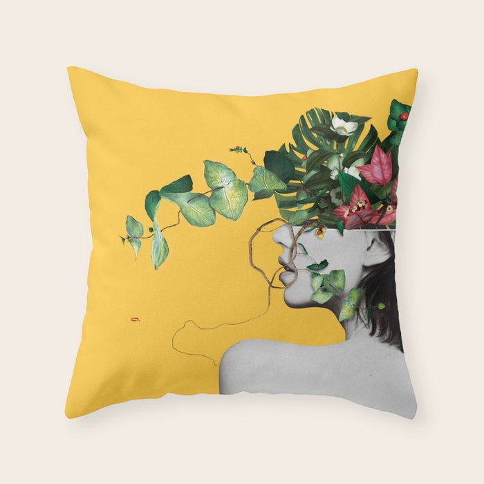 Lady Flowers Throw Pillow Gallery Image 6