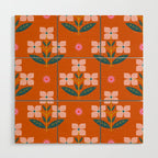 Retro Pink Floral Bunches Pattern - Terracotta  Wood Wall Art Gallery Image 1
