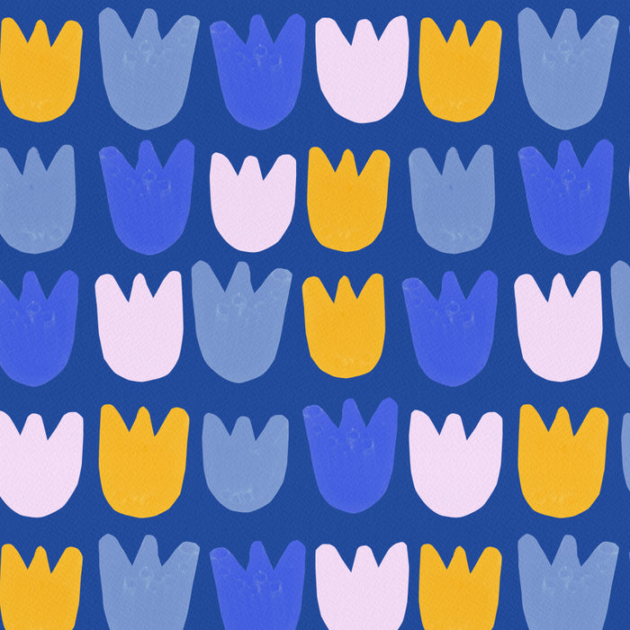 Rows of Tulips in Bloom in Blue & Mustard Yellow Coffee Mug Gallery Image 2