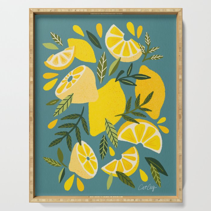 Lemon Blooms â Blue Serving Tray Gallery Image 1