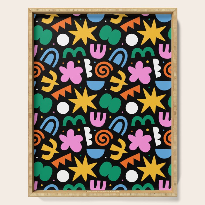 Colorful abstract organic shape doodle pattern Serving Tray Gallery Image 1