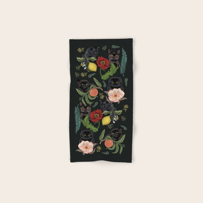 Botanical and Black Cats Hand & Bath Towel Gallery Image 1