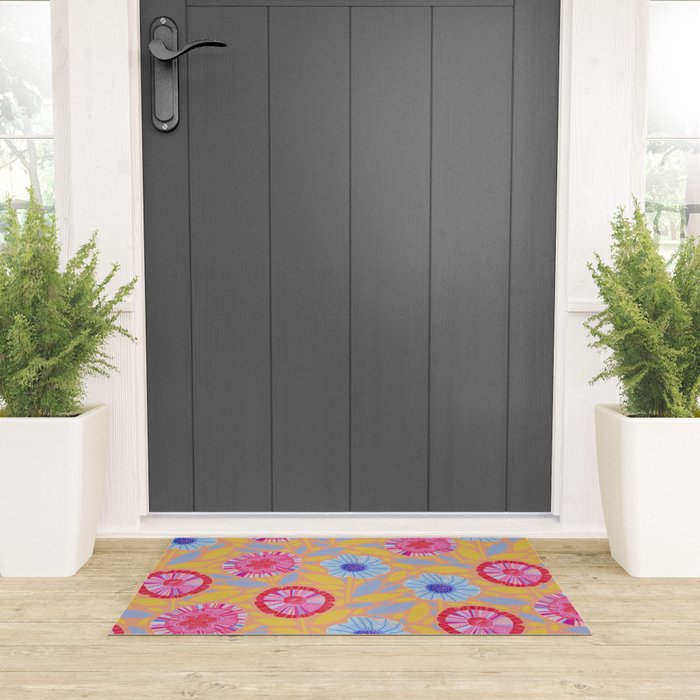 Folk Floral Blossoms in Pastel Pink Welcome Mat Gallery Image 3