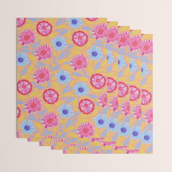 Folk Floral Blossoms in Pastel Pink Wrapping Paper Gallery Image 3