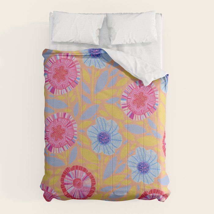 Folk Floral Blossoms in Pastel Pink Comforter Gallery Image 1