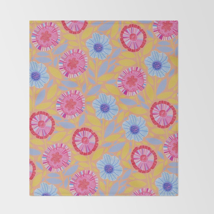 Folk Floral Blossoms in Pastel Pink Throw Blanket Gallery Image 2