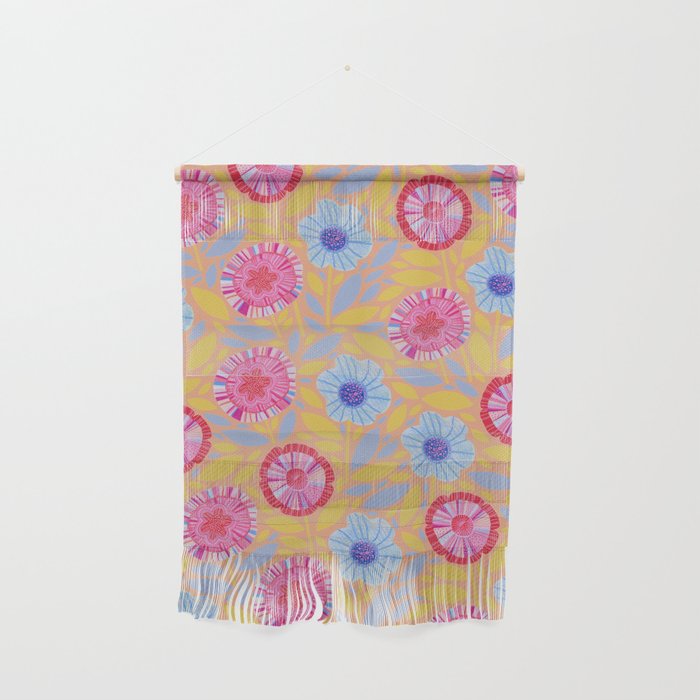 Folk Floral Blossoms in Pastel Pink Wall Hanging Gallery Image 1