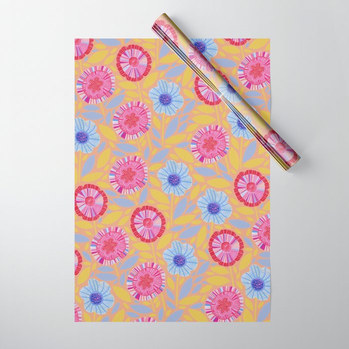 Folk Floral Blossoms in Pastel Pink Wrapping Paper Gallery Image 1
