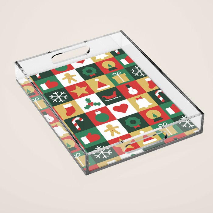 Christmas mosaic geometric pattern Acrylic Tray Gallery Image 1