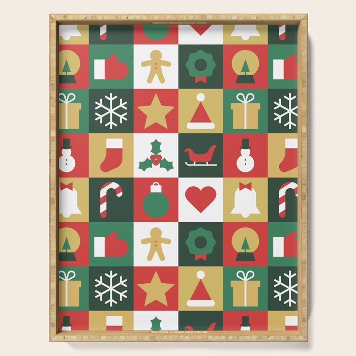 Christmas mosaic geometric pattern Serving Tray Gallery Image 1