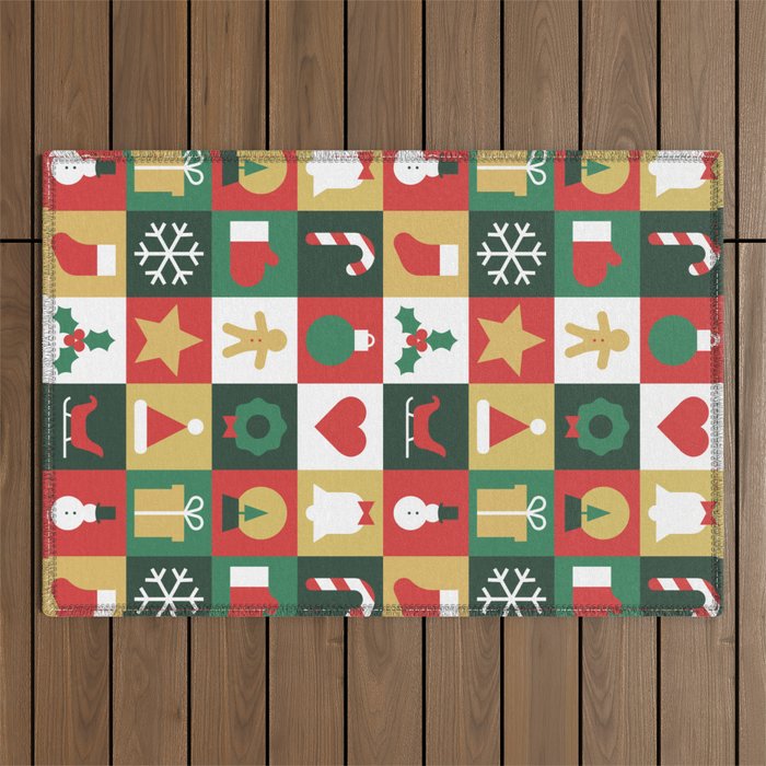 Christmas mosaic geometric pattern Outdoor Rug Gallery Image 1