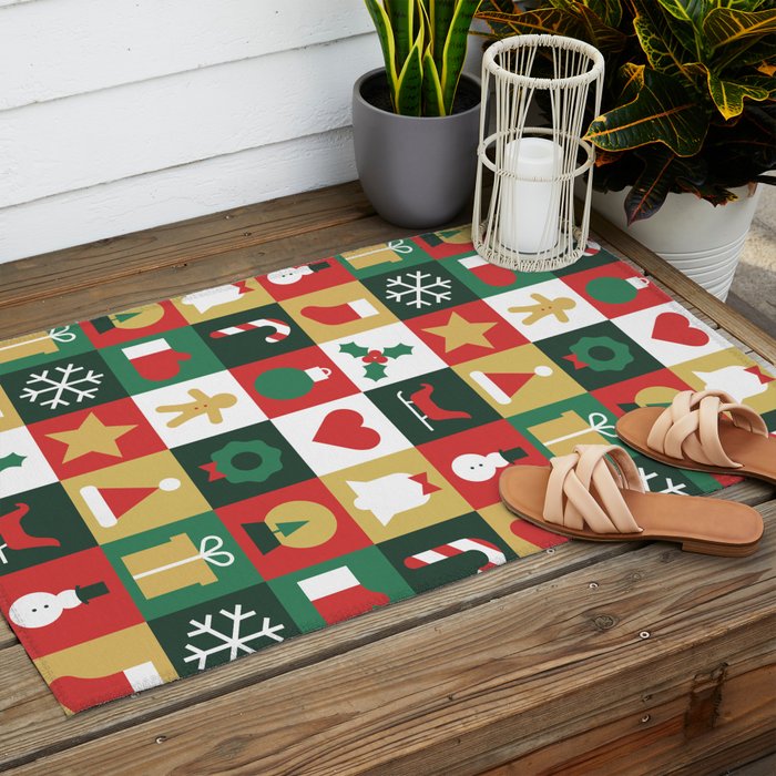 Christmas mosaic geometric pattern Outdoor Rug Gallery Image 2