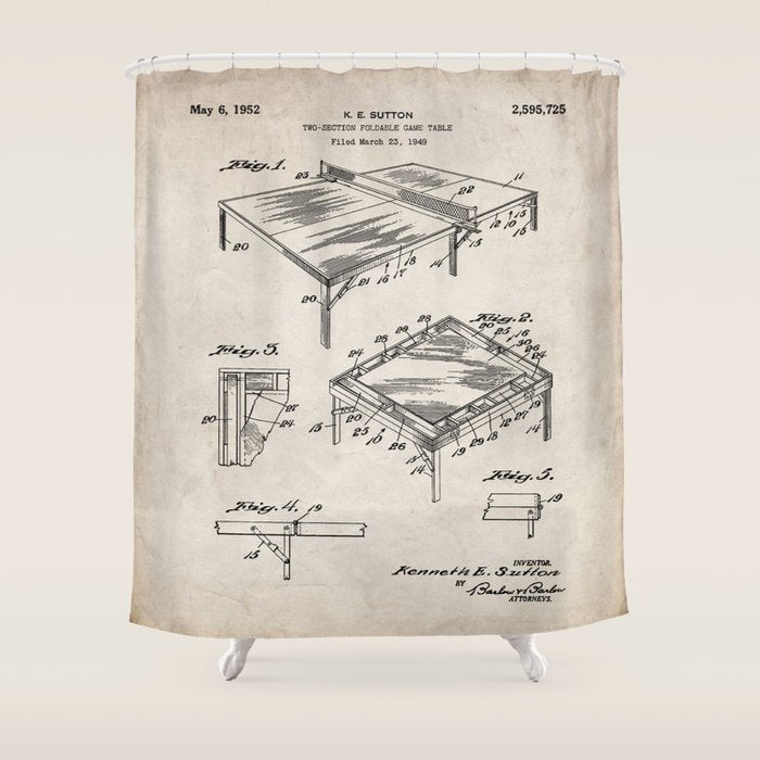 Table Tennis Patent - Tennis Art - Antique Shower Curtain Gallery Image 1
