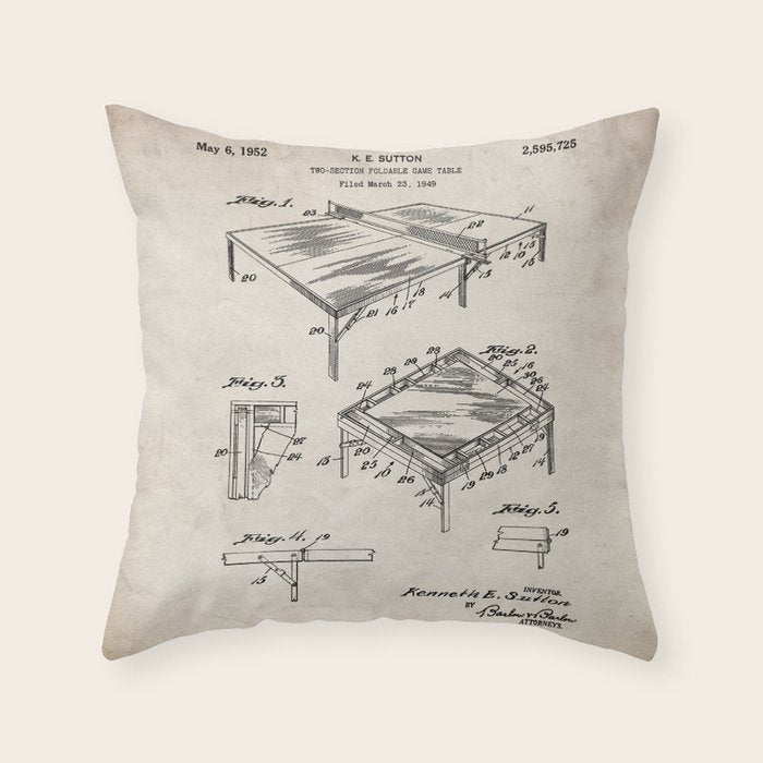 Table Tennis Patent - Tennis Art - Antique Throw Pillow Gallery Image 6