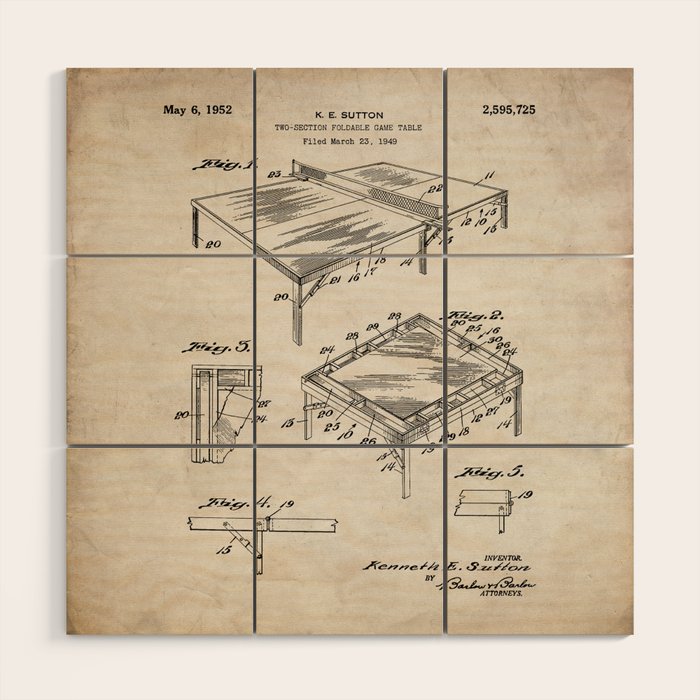 Table Tennis Patent - Tennis Art - Antique Wood Wall Art Gallery Image 1