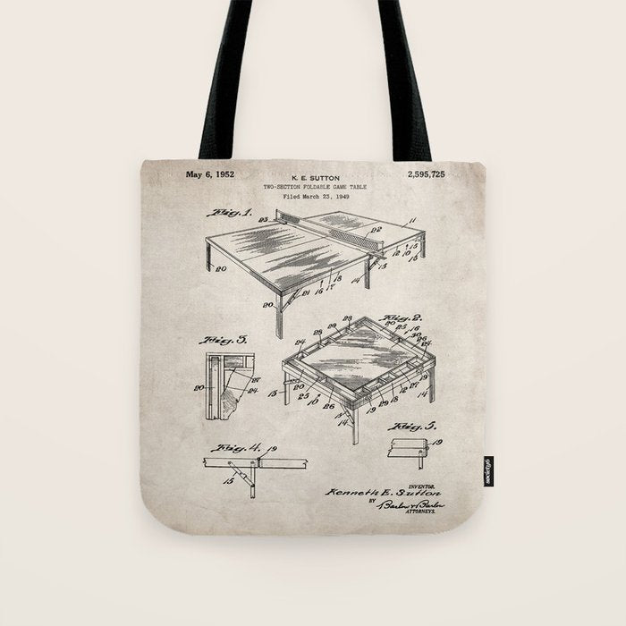Table Tennis Patent - Tennis Art - Antique Tote Bag Gallery Image 1