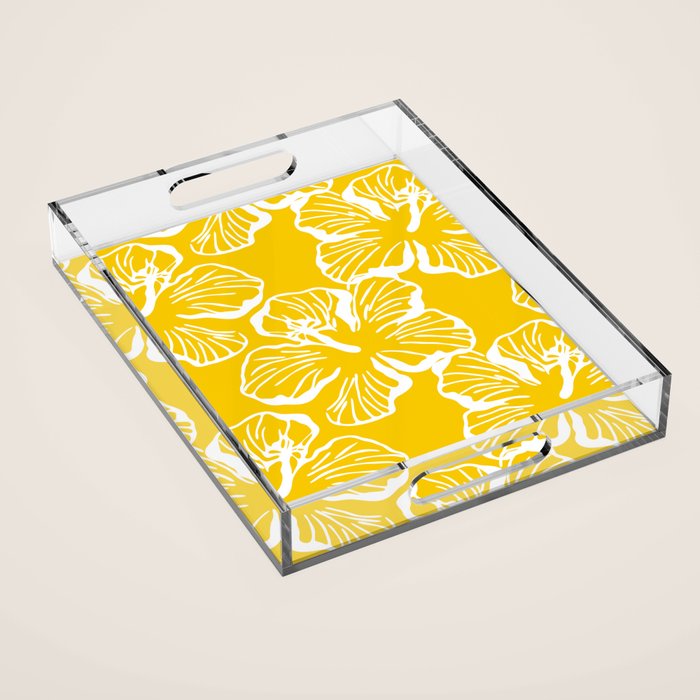 Yellow tropical hibiscus flower art pattern Acrylic Tray Gallery Image 1