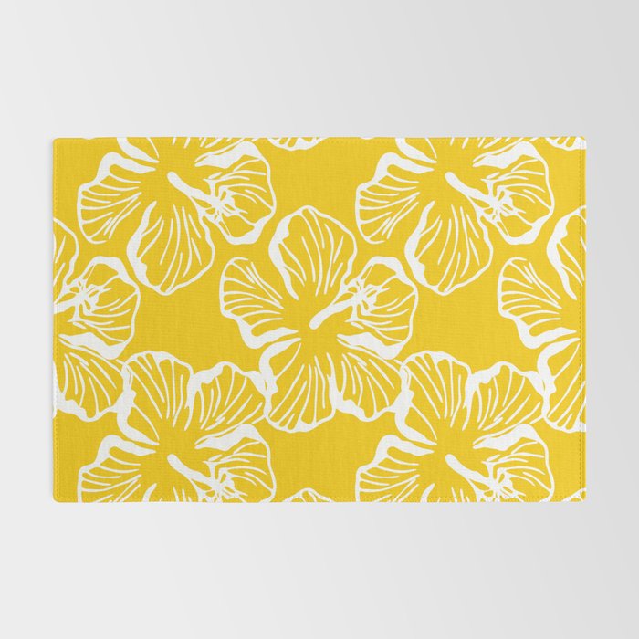 Yellow tropical hibiscus flower art pattern Rug Gallery Image 2