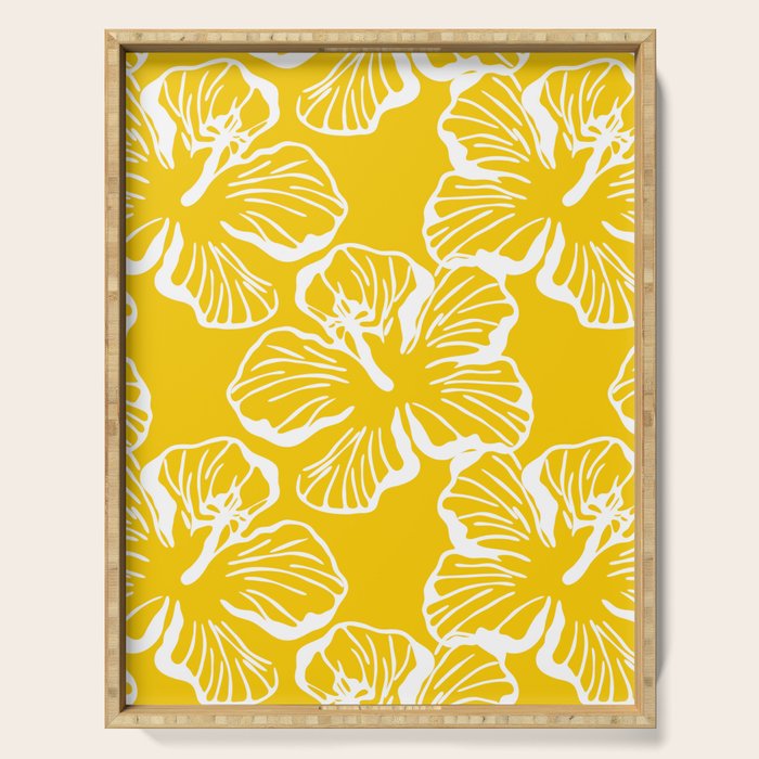 Yellow tropical hibiscus flower art pattern Serving Tray Gallery Image 1
