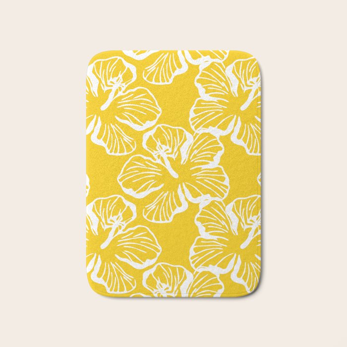 Yellow tropical hibiscus flower art pattern Bath Mat Gallery Image 1