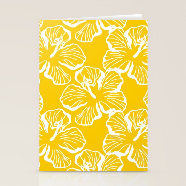 Yellow tropical hibiscus flower art pattern Stationery Card Gallery Image 2
