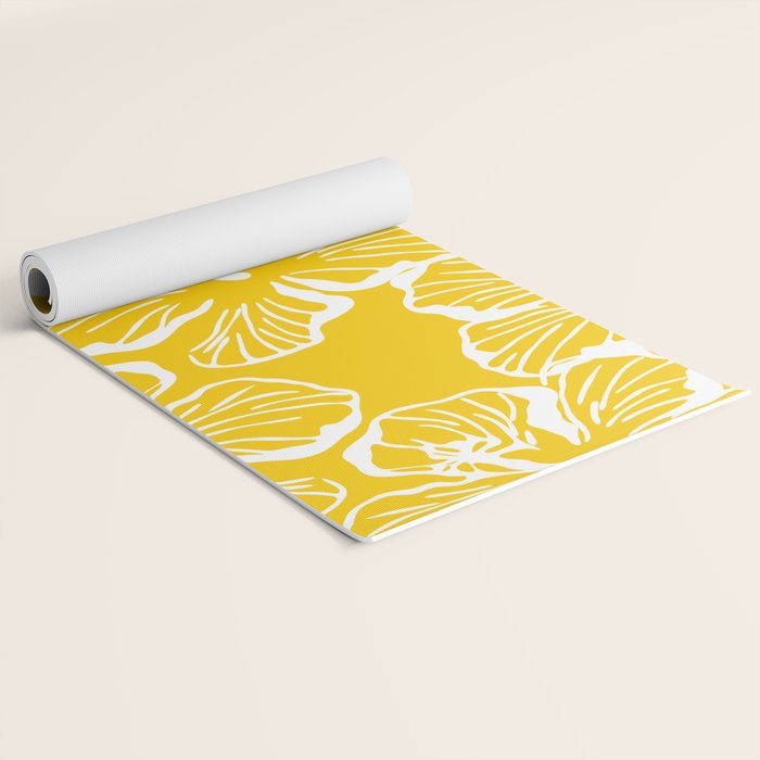 Yellow tropical hibiscus flower art pattern Yoga Mat Gallery Image 2