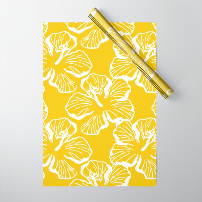 Yellow tropical hibiscus flower art pattern Wrapping Paper Gallery Image 1