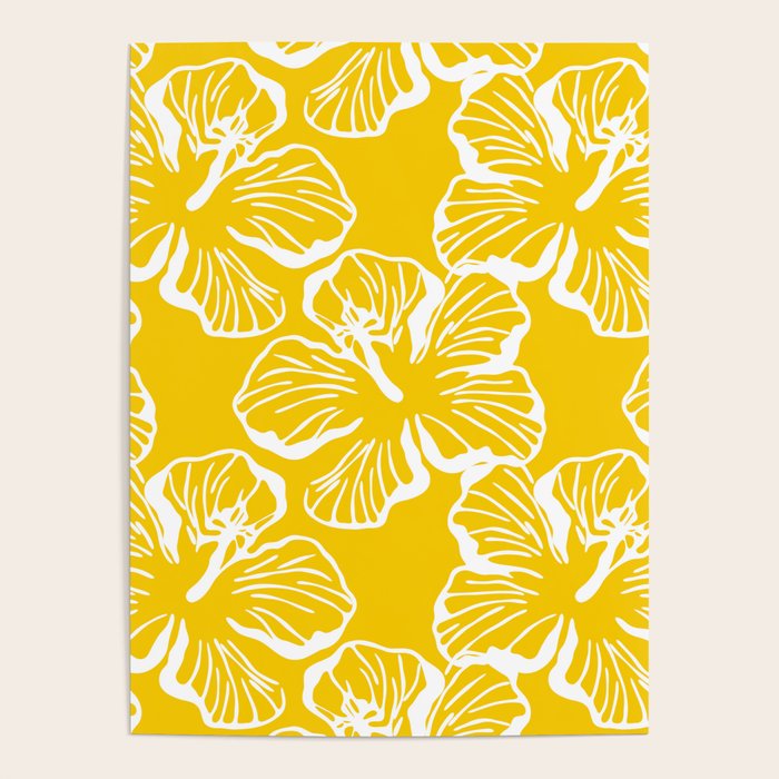 Yellow Tropical Hibiscus Flower Art Pattern Poster