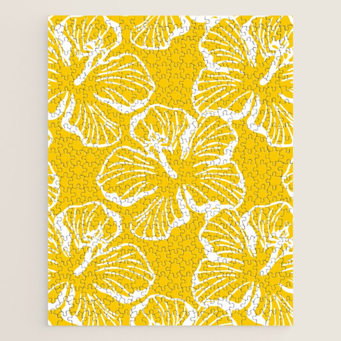 Yellow tropical hibiscus flower art pattern Jigsaw Puzzle Gallery Image 1