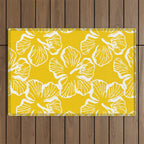 Yellow tropical hibiscus flower art pattern Outdoor Rug Gallery Image 1