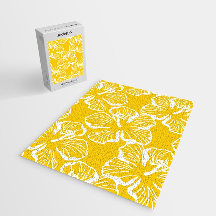Yellow tropical hibiscus flower art pattern Jigsaw Puzzle Gallery Image 2