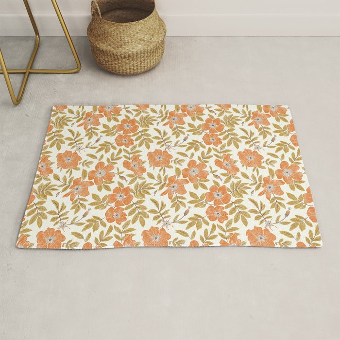 Wild Mountain Roses - vintage autumn leaves  Rug Gallery Image 1