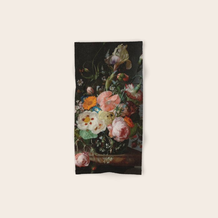Still Life with Flowers on a Marble Tabletop, Rachel Ruysch, 1716 Bath Towel Gallery Image 1